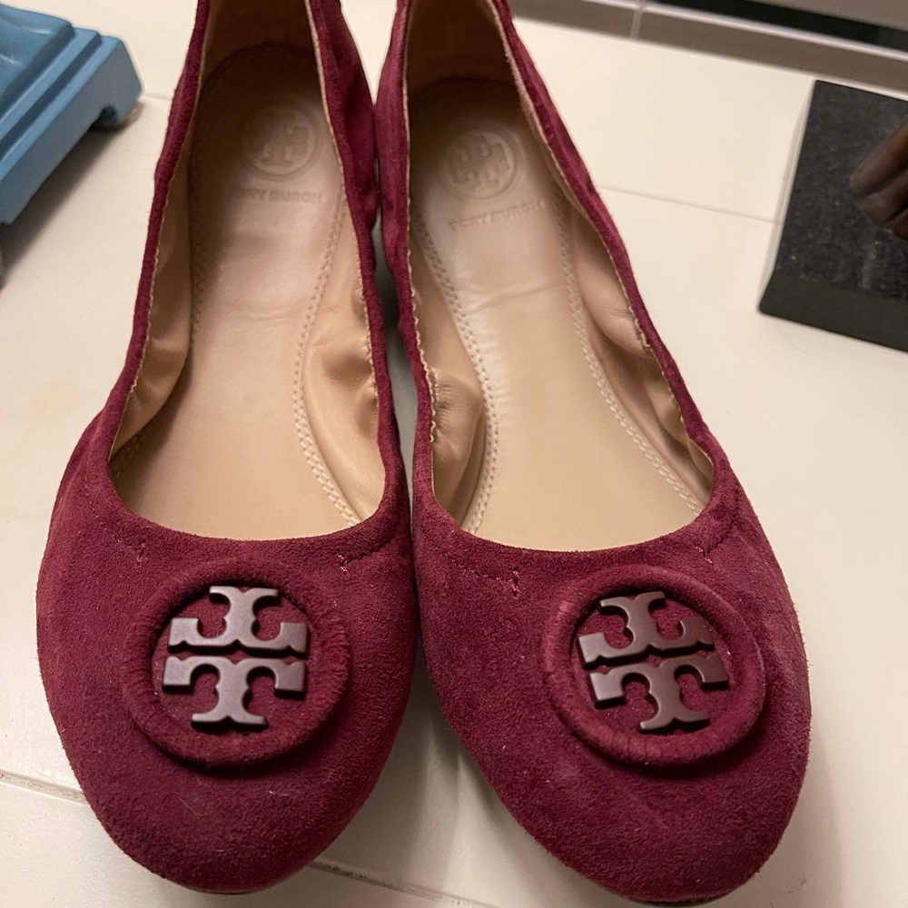 Tory Burch Suede Burgundy Flats